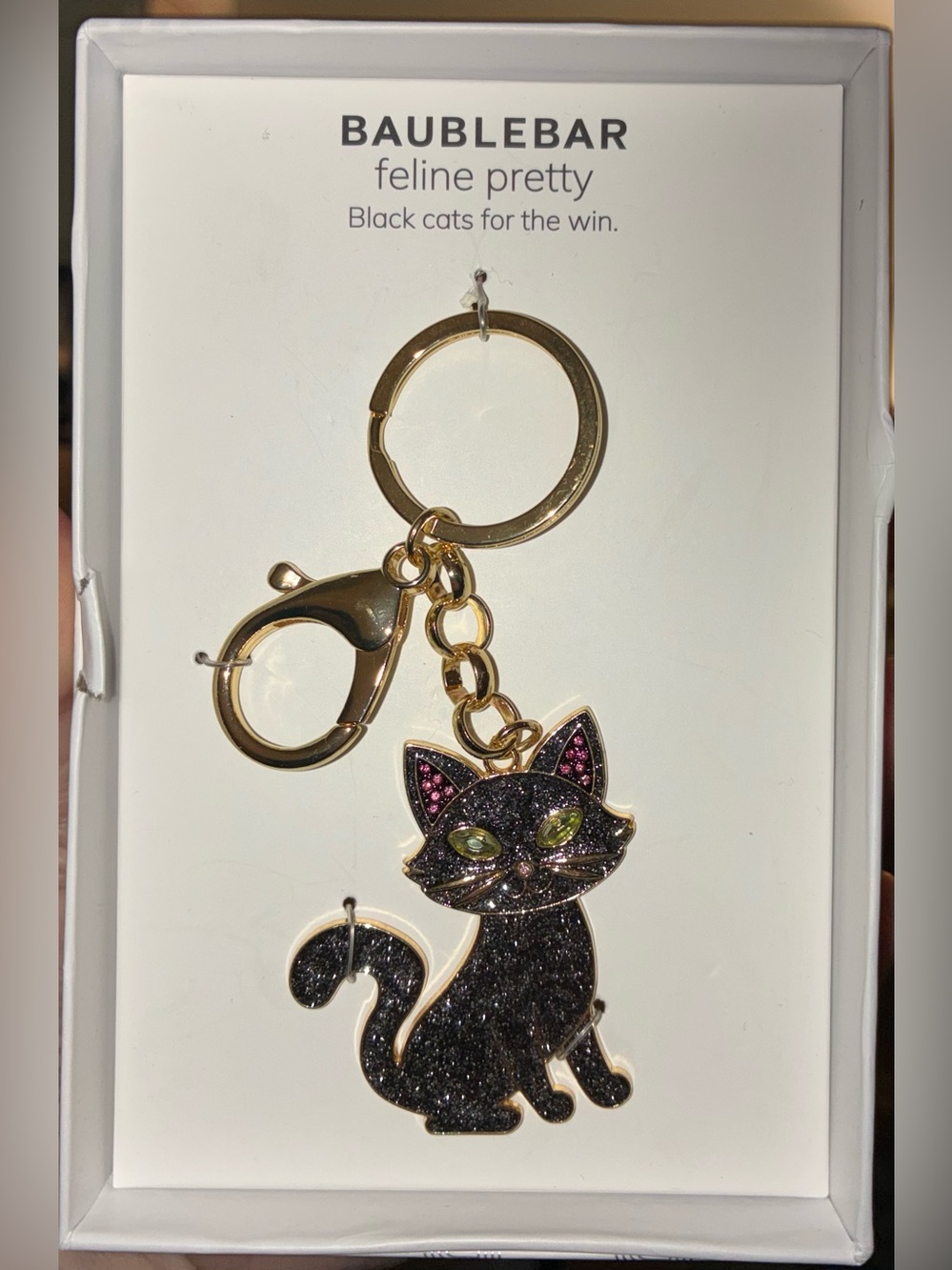 BAUBLEBAR Halloween Sparkling Black Cat Kitty Kitten Bag Charm Keychain NEW NWT